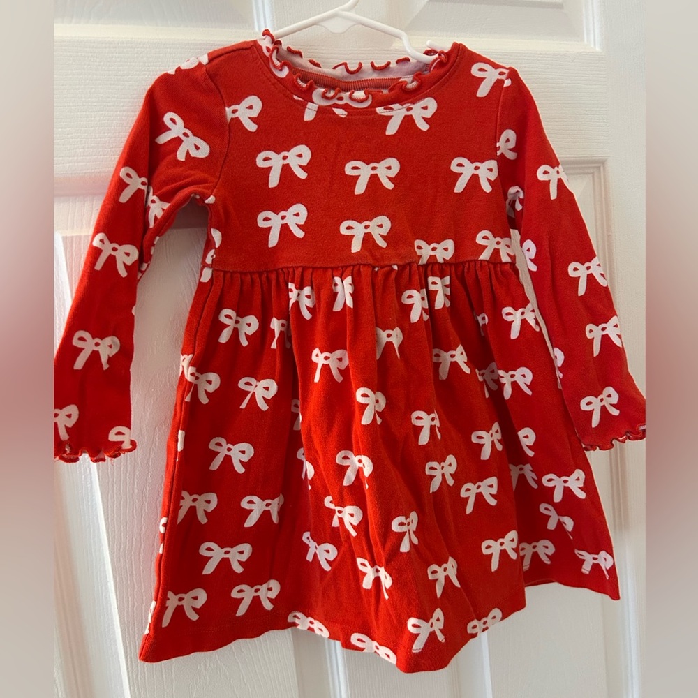 Hanna Andersson little girl’s 3T red bow long sleeved dress